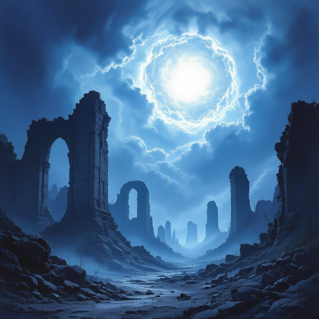 Surreal Cosmic Ruins Under Supernova Glow