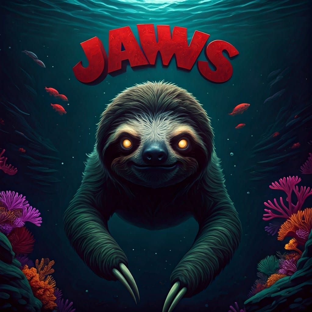 Fantasy Sloth Movie Poster in Art Nouveau Style