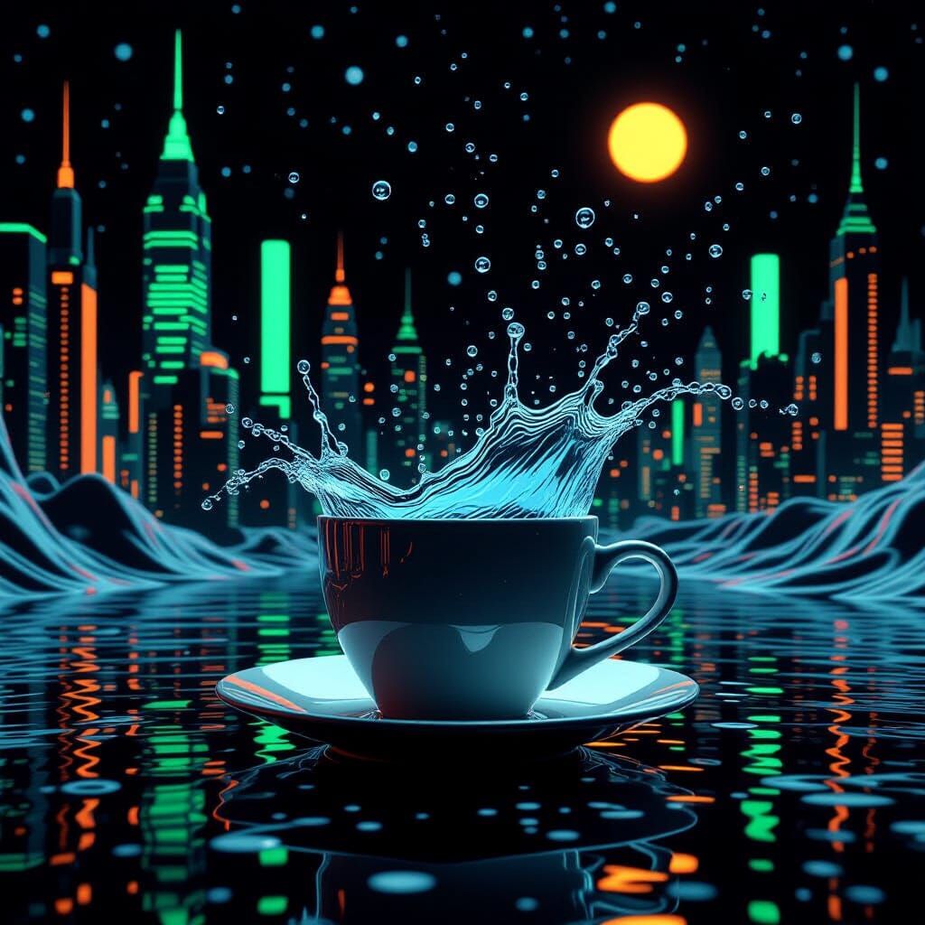 Futuristic Wave in a Cup: Surreal 3D Landscape