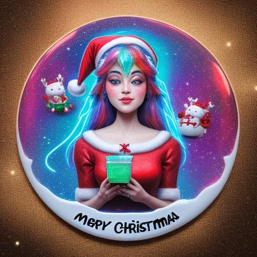 Santa Girl Sticker: Merry Christmas in Cosmic Style
