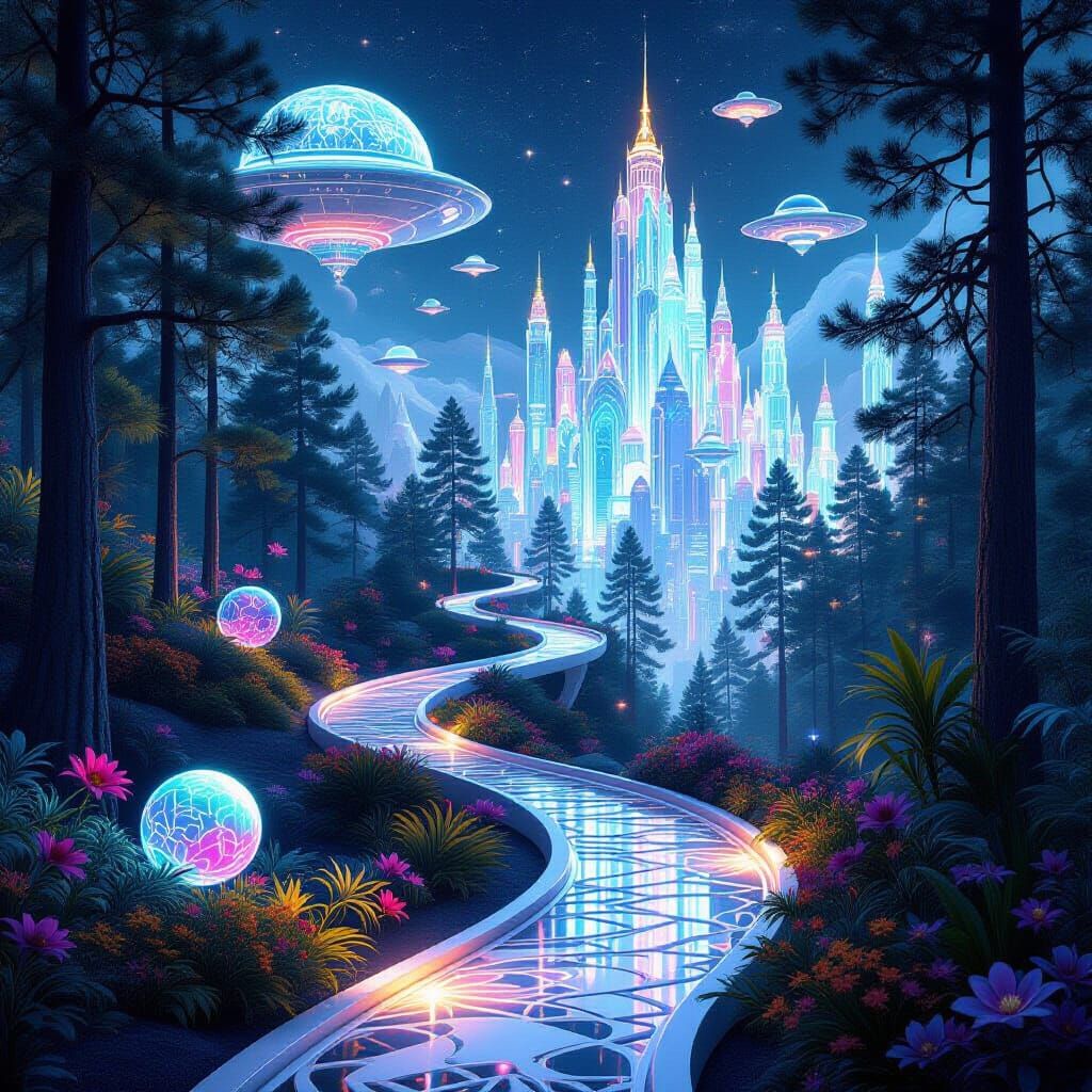 Magical Forest Path to a Futuristic City