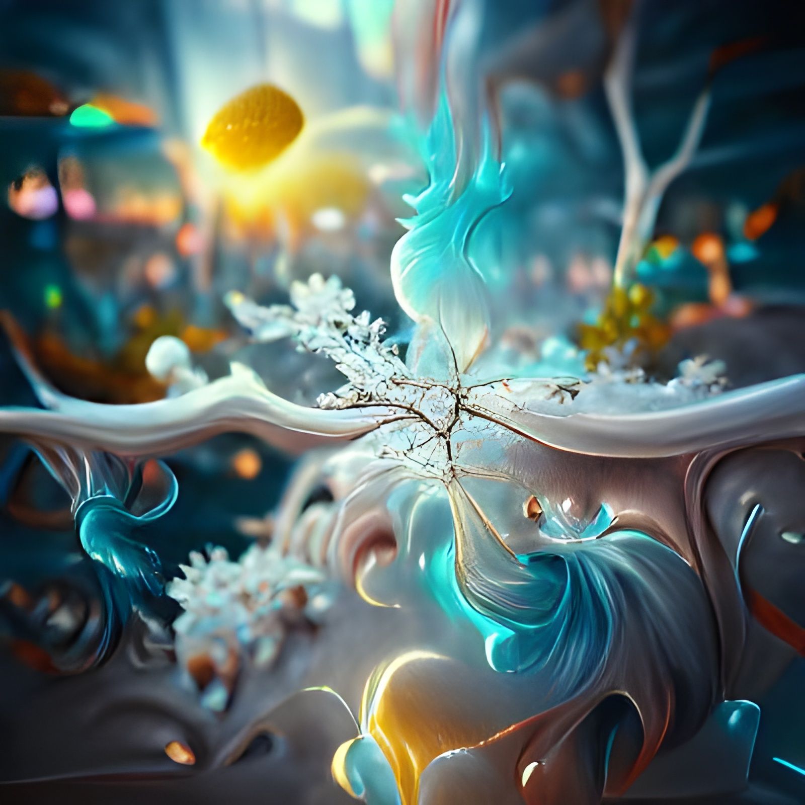 Beautiful Snowflake with Ice Crystals in Digital Art