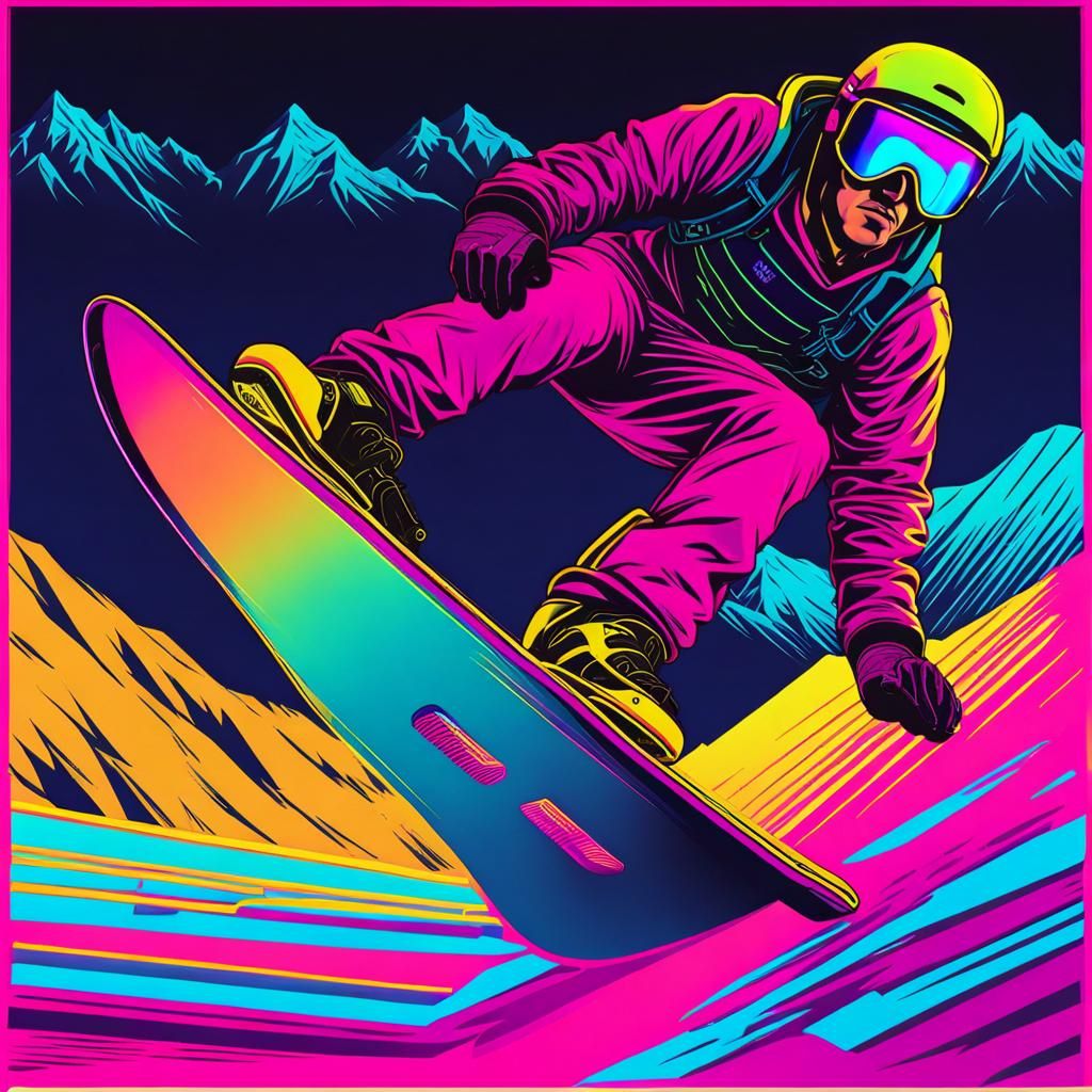 Synthwave Neon Retro Snowboard Design