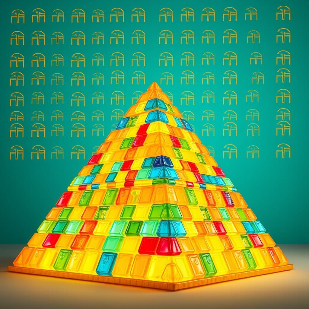 Hyperrealistic Jelly Tot Pyramid with Hieroglyphics