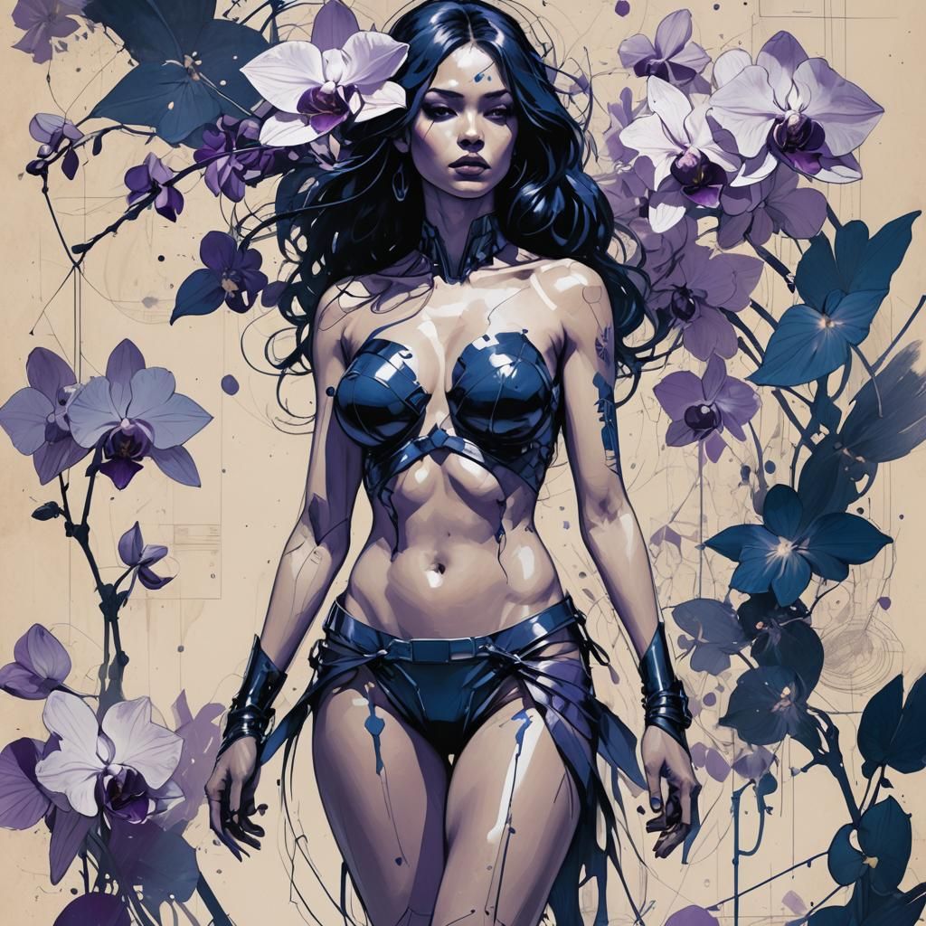 Orchid Nude: Technical Concept Art in Blue