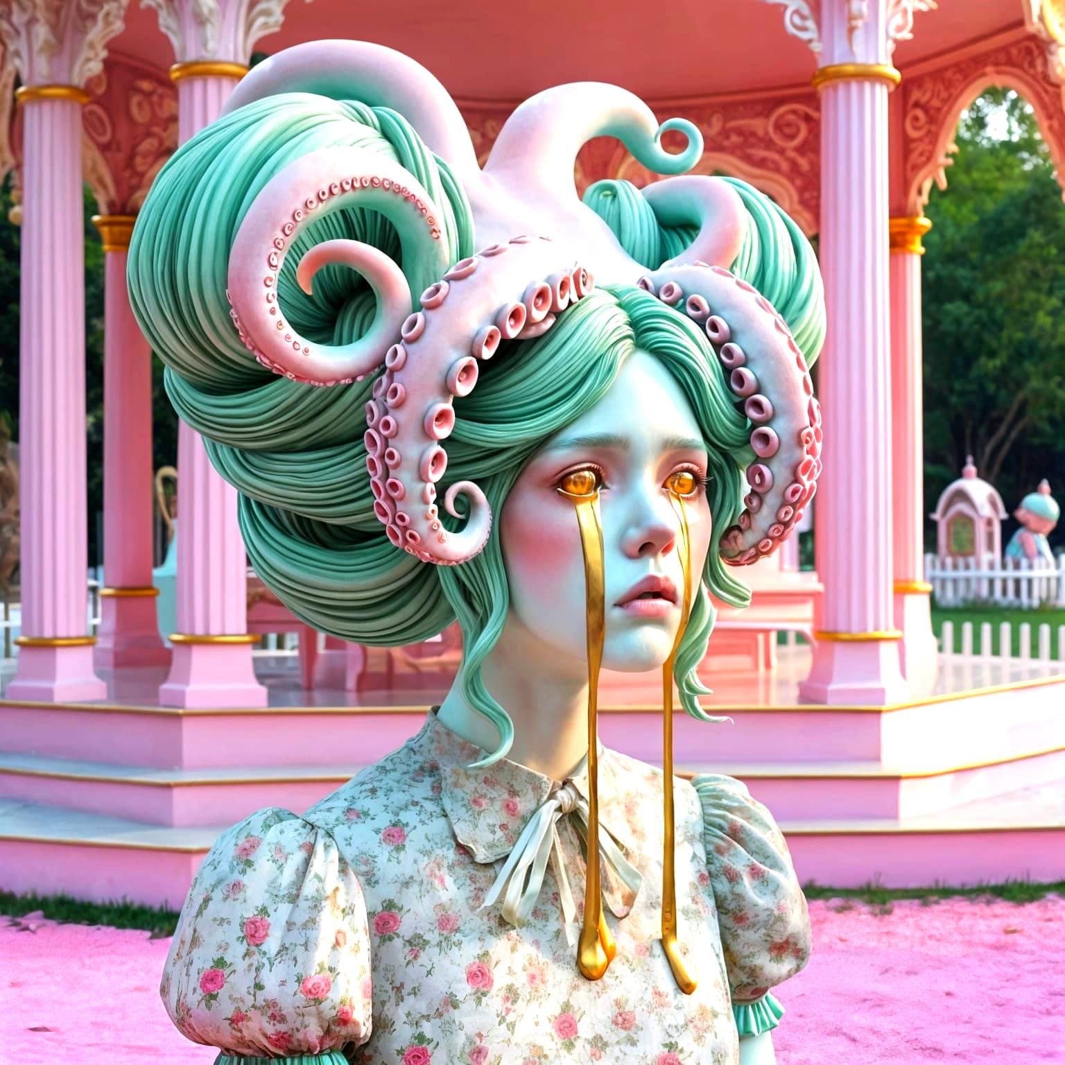 Pastel Pink Octopus Figure Crying Golden Tears