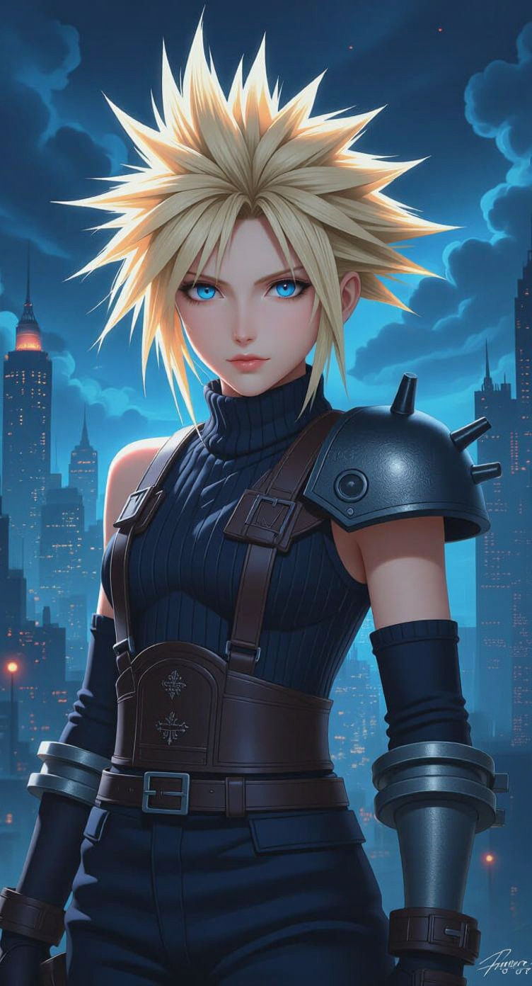 Female Cloud Strife in Midgar - Hyperrealistic Digital Art