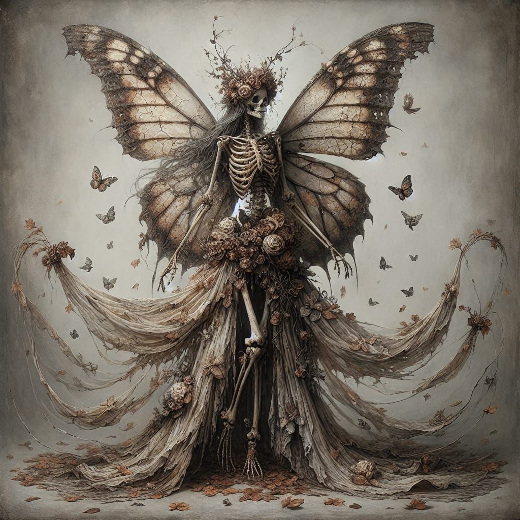 Gothic Skeletal Fairy with Butterfly Wings