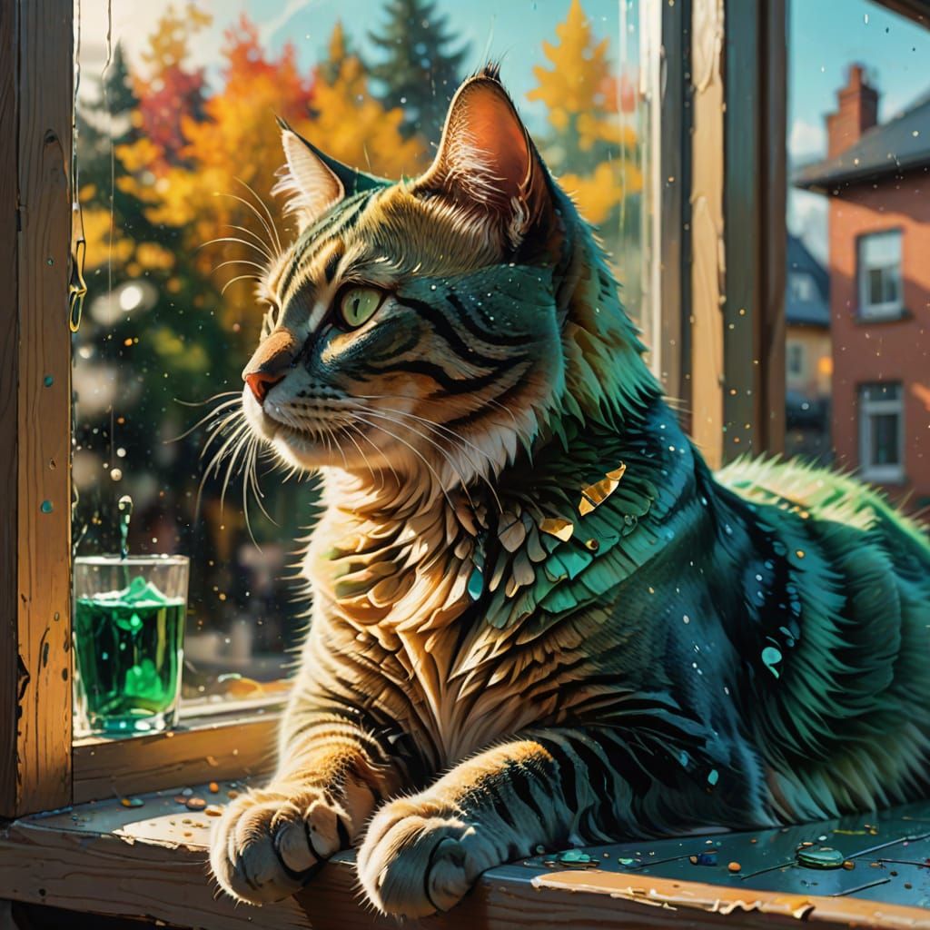 Vibrant Cat Splash Art with Dynamic Gradients