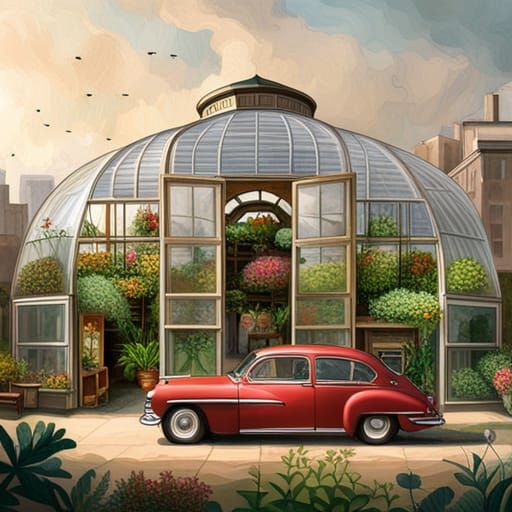 Car Greenhouse Hybrid with Floral Interior
