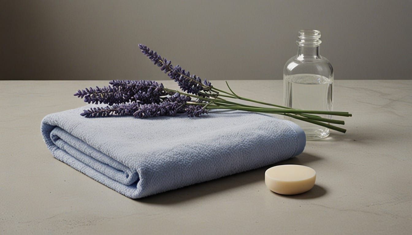 Serenity in Simple Elegance: Crisp Towel, Soap, and Lavender...