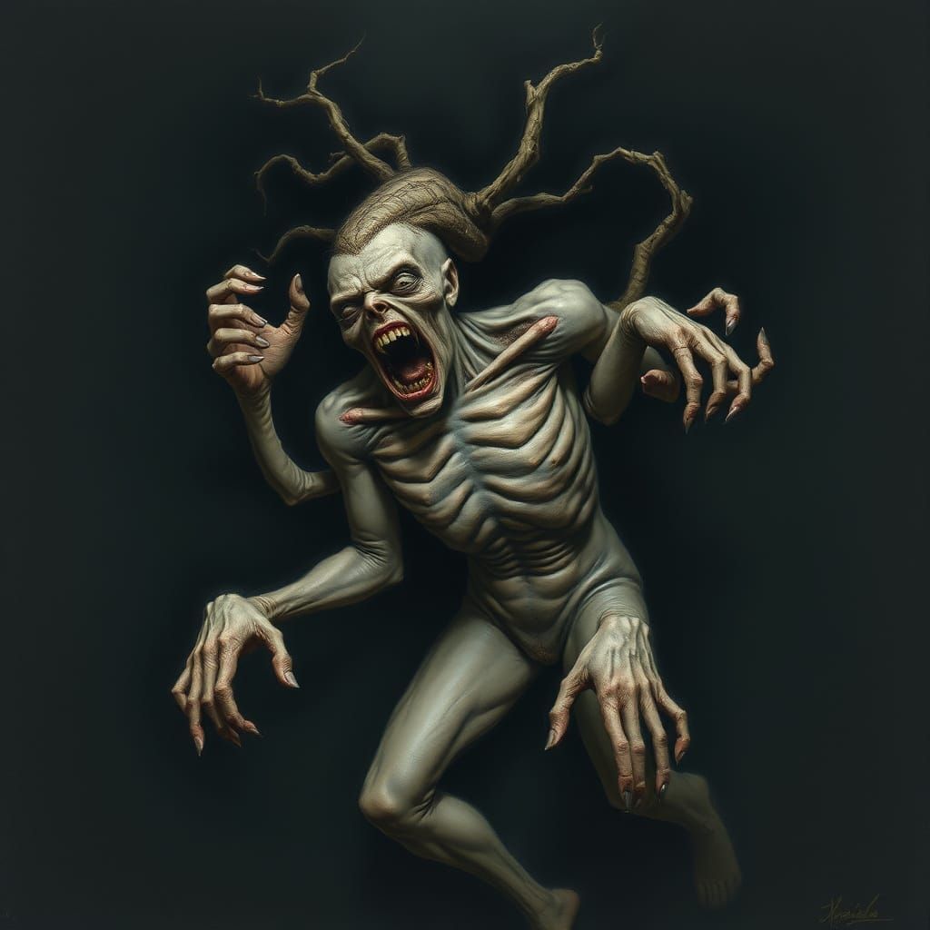 Disfigured Figure Drowns in Dark Abyss