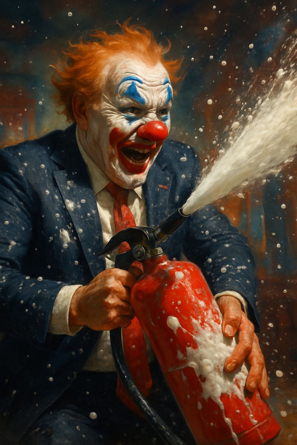 Clown Politician Sprays Room with Foam