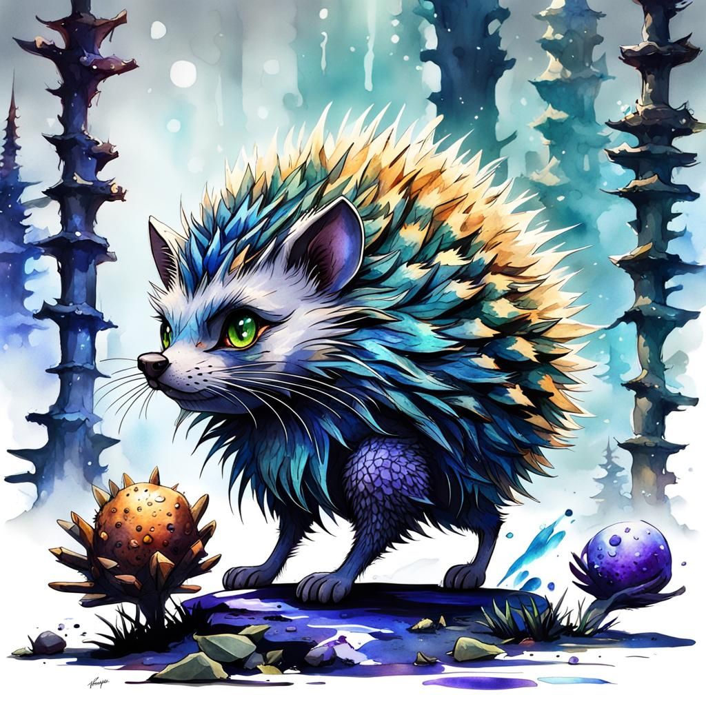 Hedgehog Cat Hybrid Creature Concept Art