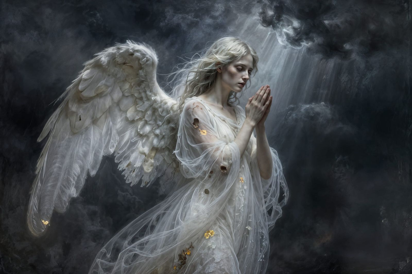 Ethereal Angelic Woman Decaying in Prayer