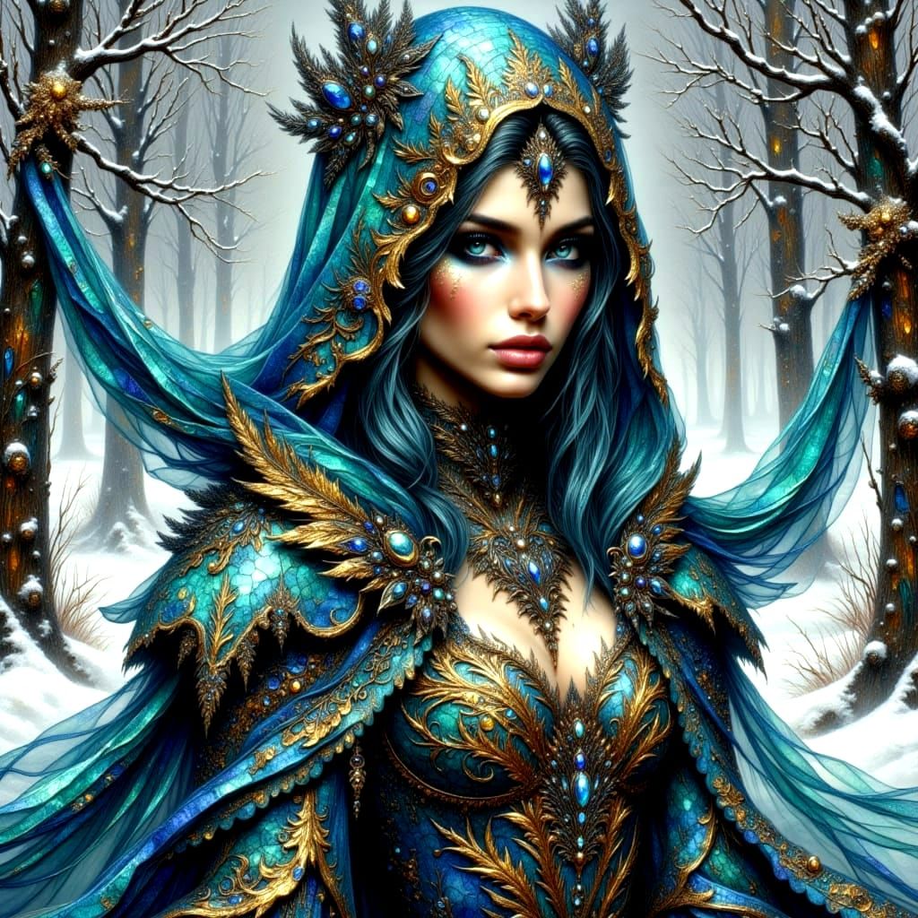 Fairy Queen in Snow, Impasto Oil Painting