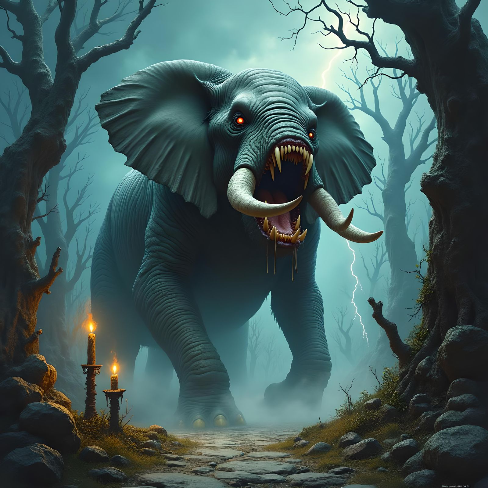 Grotesque Giant Vampire Elephant Monster in Fantasy Style
