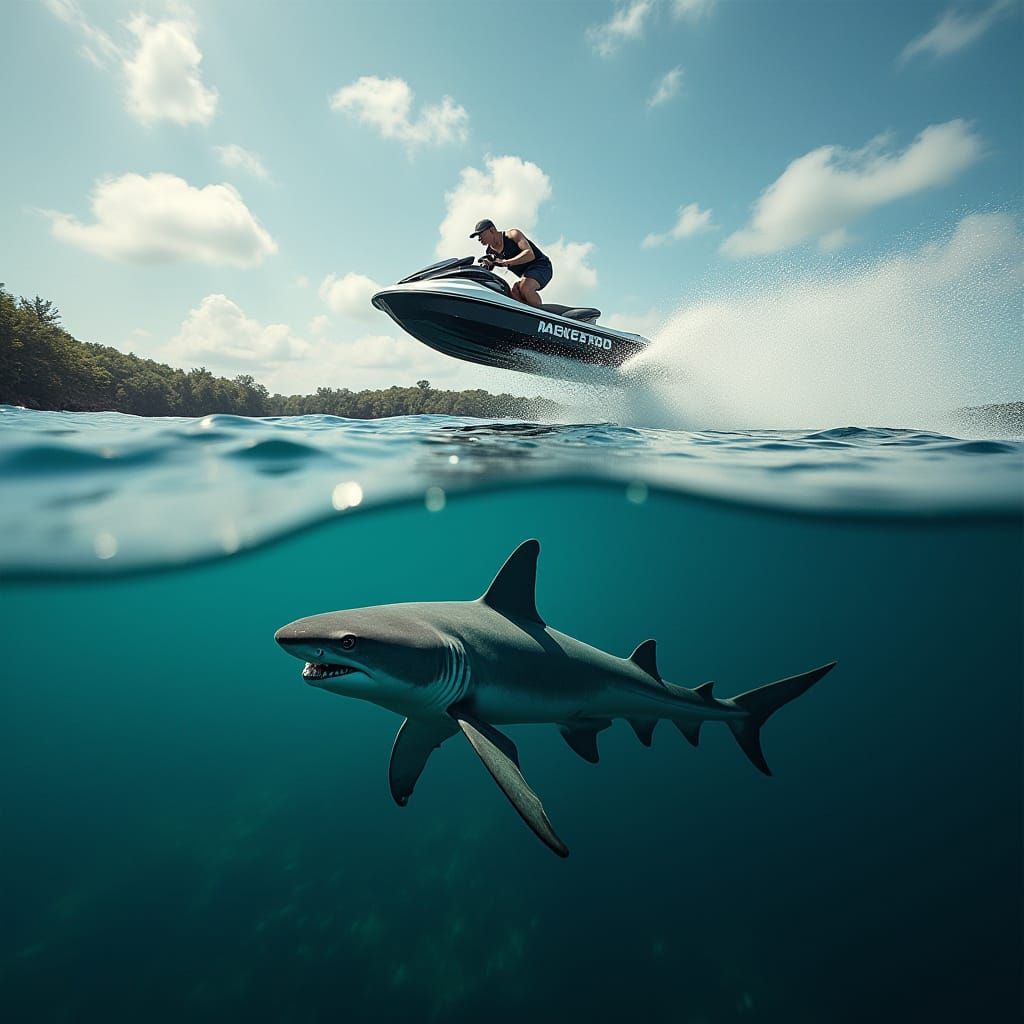 Thrilling Jet Ski Leap Over Shark in Stunning HDR