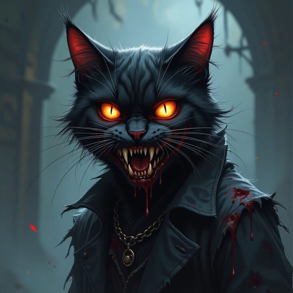 Gothic Undead Feline in Horror Style