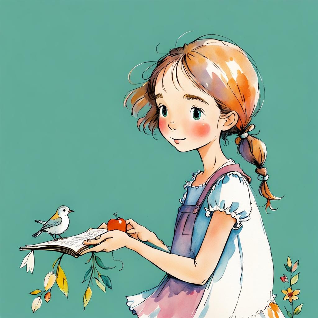 Whimsical Girl Illustration in Children's Style