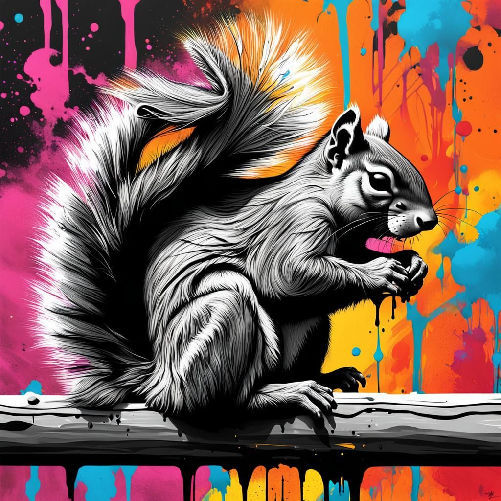 Outlaw Squirrel Poster in Black and White Graffiti