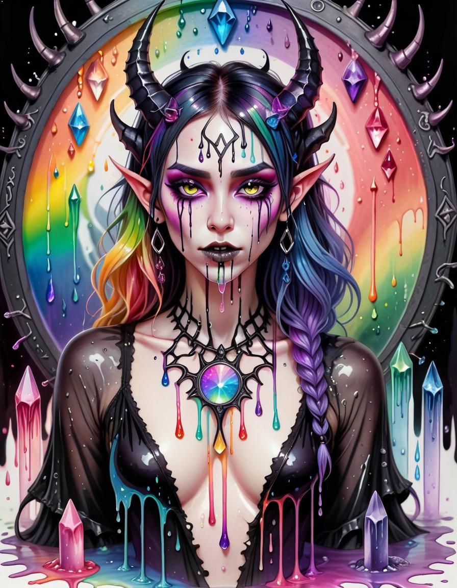 Pastel Goth Demoness Dripping Rainbow Liquid