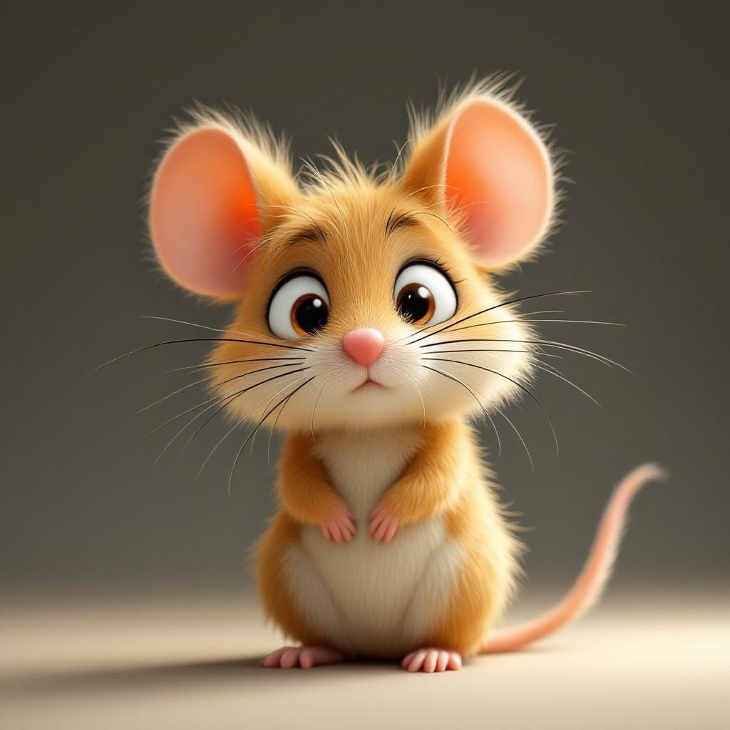 Cartoon Mouse with Whiskers in 3D Anime Art