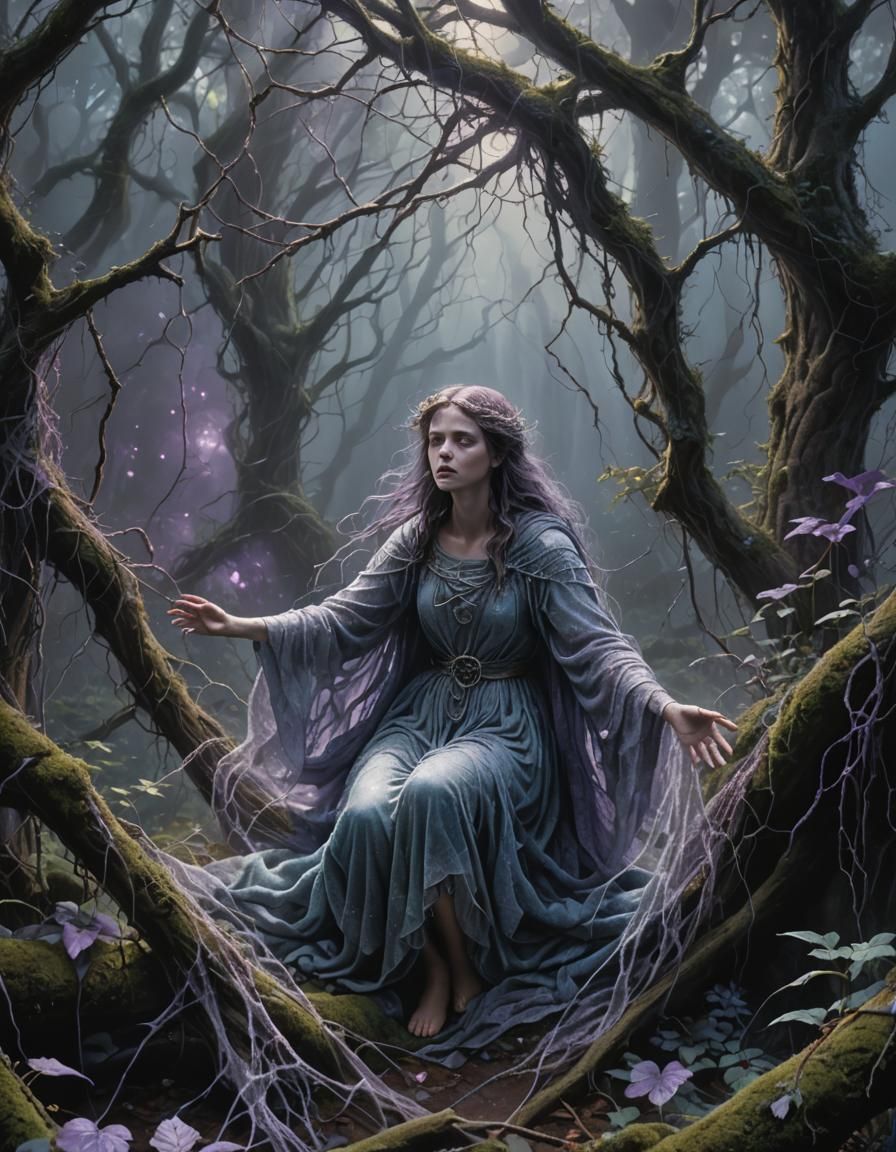 Angelic Being Trapped in Ethereal Gothic Forest