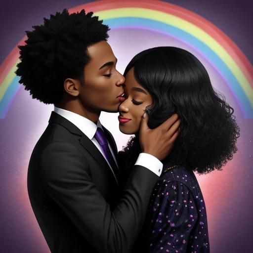 Romantic Kiss Under a Rainbow