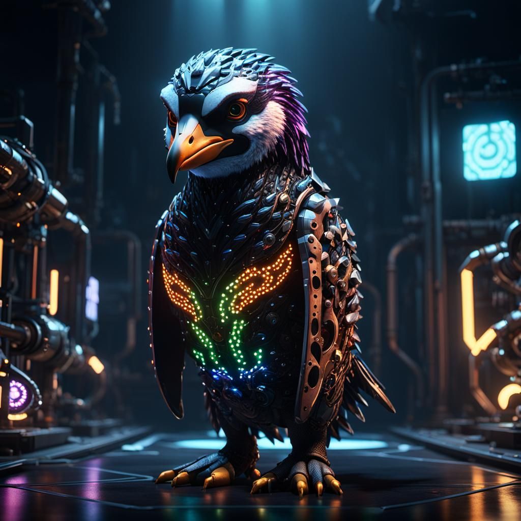 Penguin Cheetah Eagle Chimera in Laboratory, 3D Render