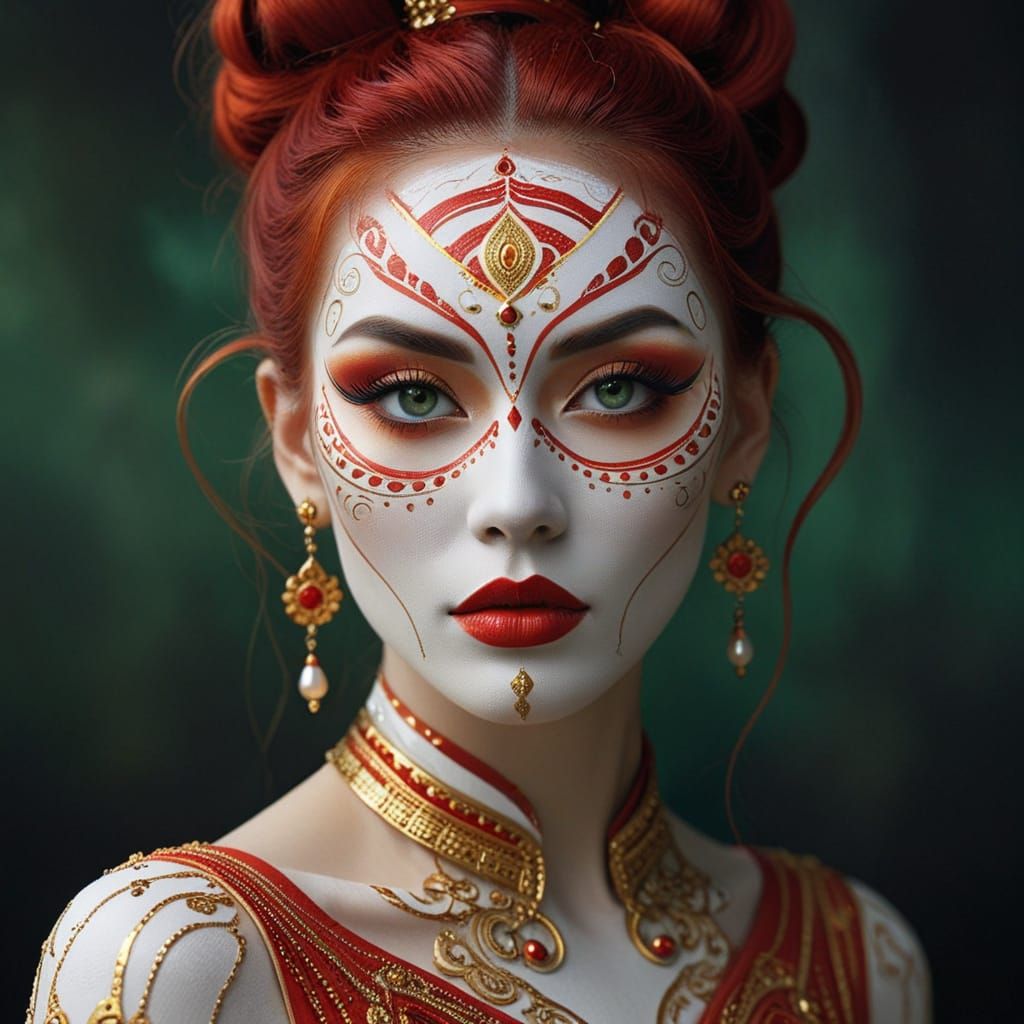 Elegant Portrait of a Woman with Red Hair and Intricate Face...