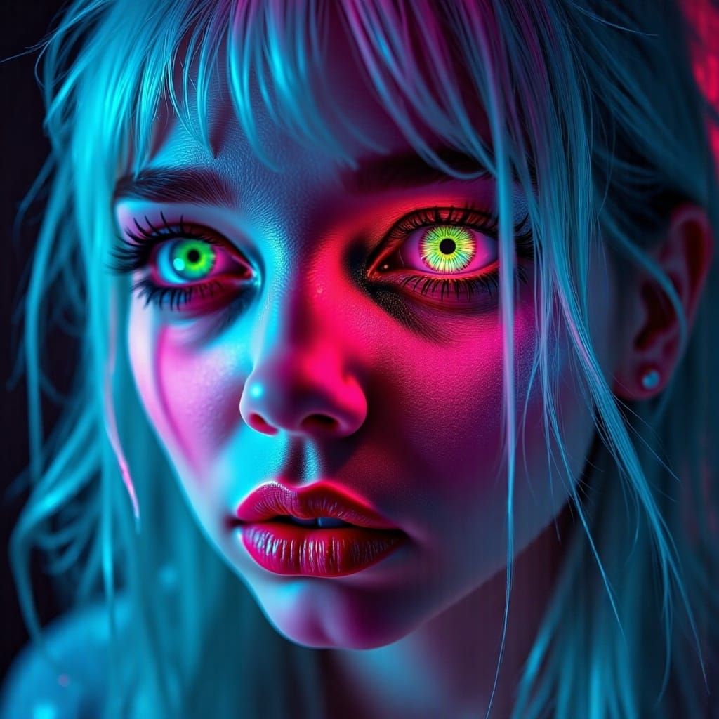 Neon Beauty: Electrifying Two-Tone Hair