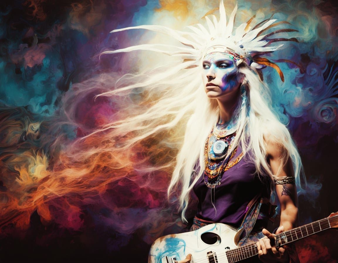 Electric Shaman Rock Goddess in Neon Graffiti Style