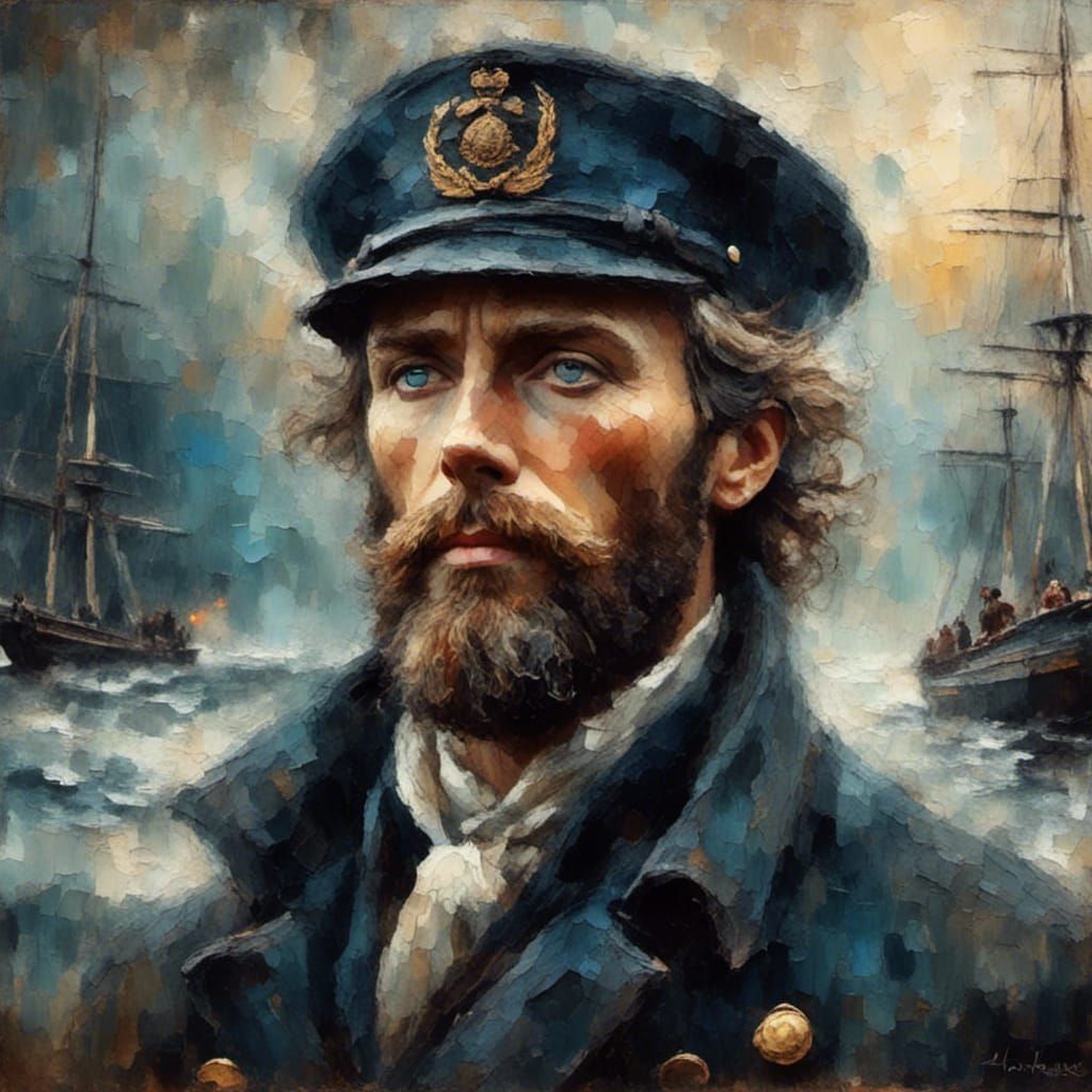 Tall Ship Captain Portrait in Oil Painting Style