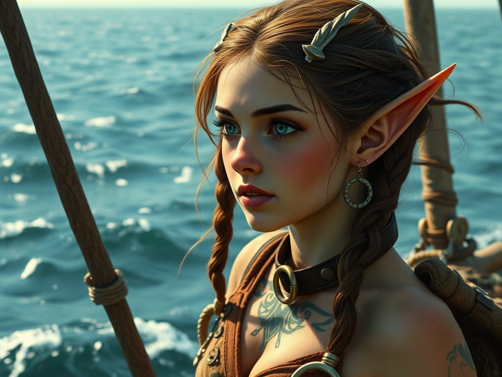 Elf Adrift at Sea in Fantasy Style