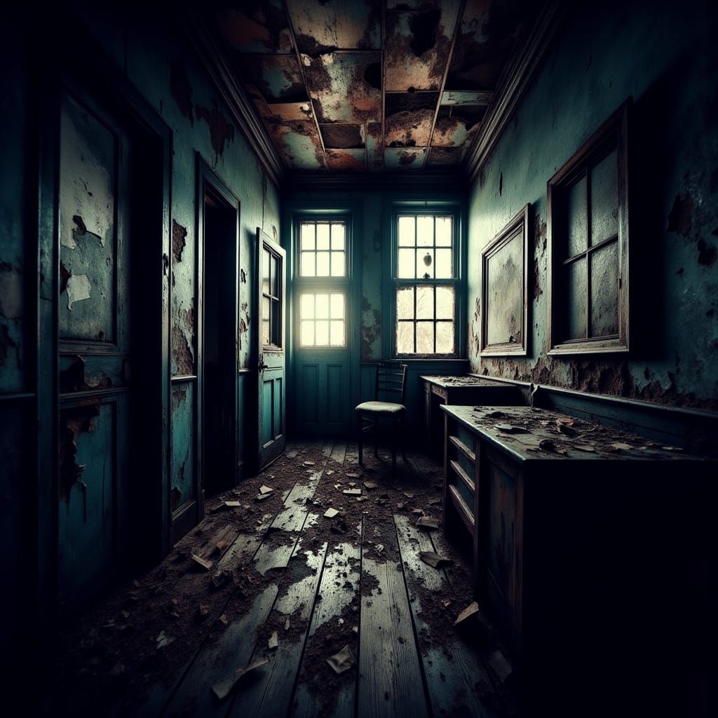 Creepy Old Dentist Office with Cobwebs, Hyperrealistic