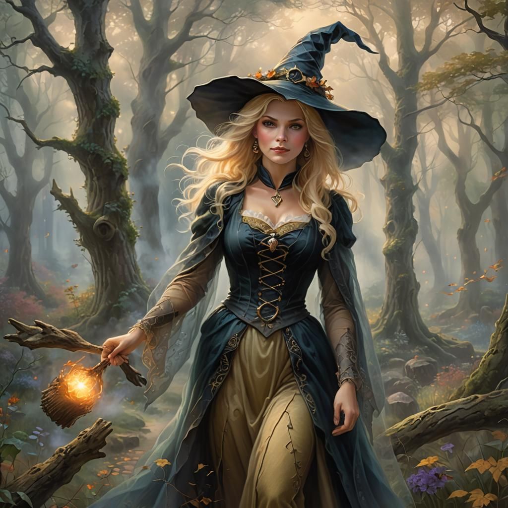 Ethereal Blonde Witch in Woodland Fantasy