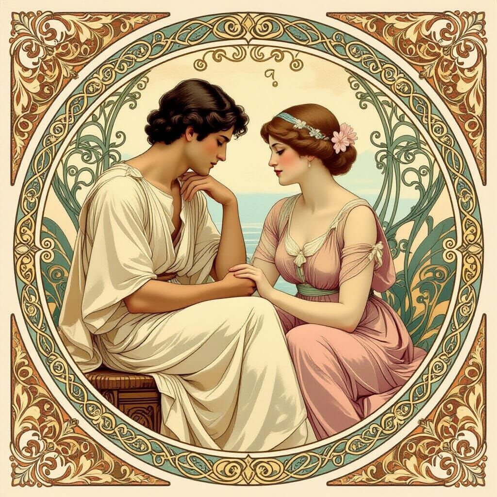 Art Nouveau Classical Scenes with Ethereal Lighting