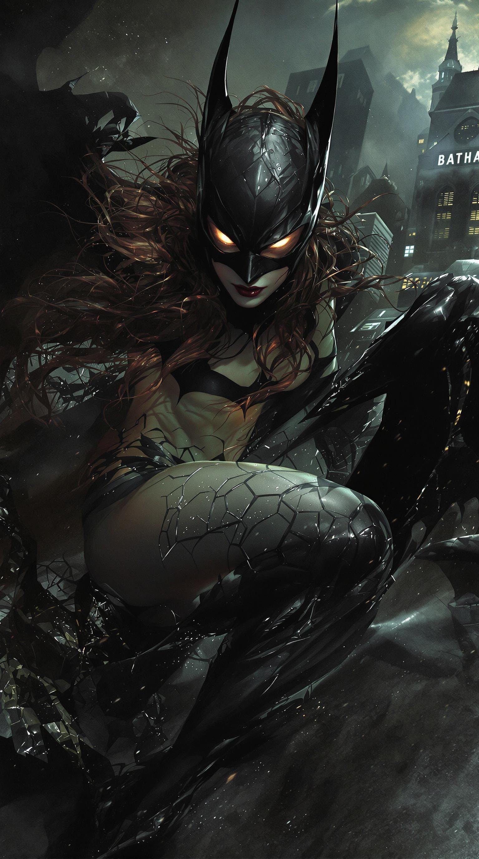 Batgirl as Gotham Horror Villain in Dark Fantasy Style