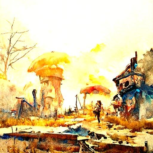 Post-Apocalyptic Wonderland in Watercolour Style