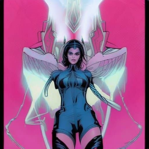 Half Angel, Half Wonder Woman in Comic Book Style