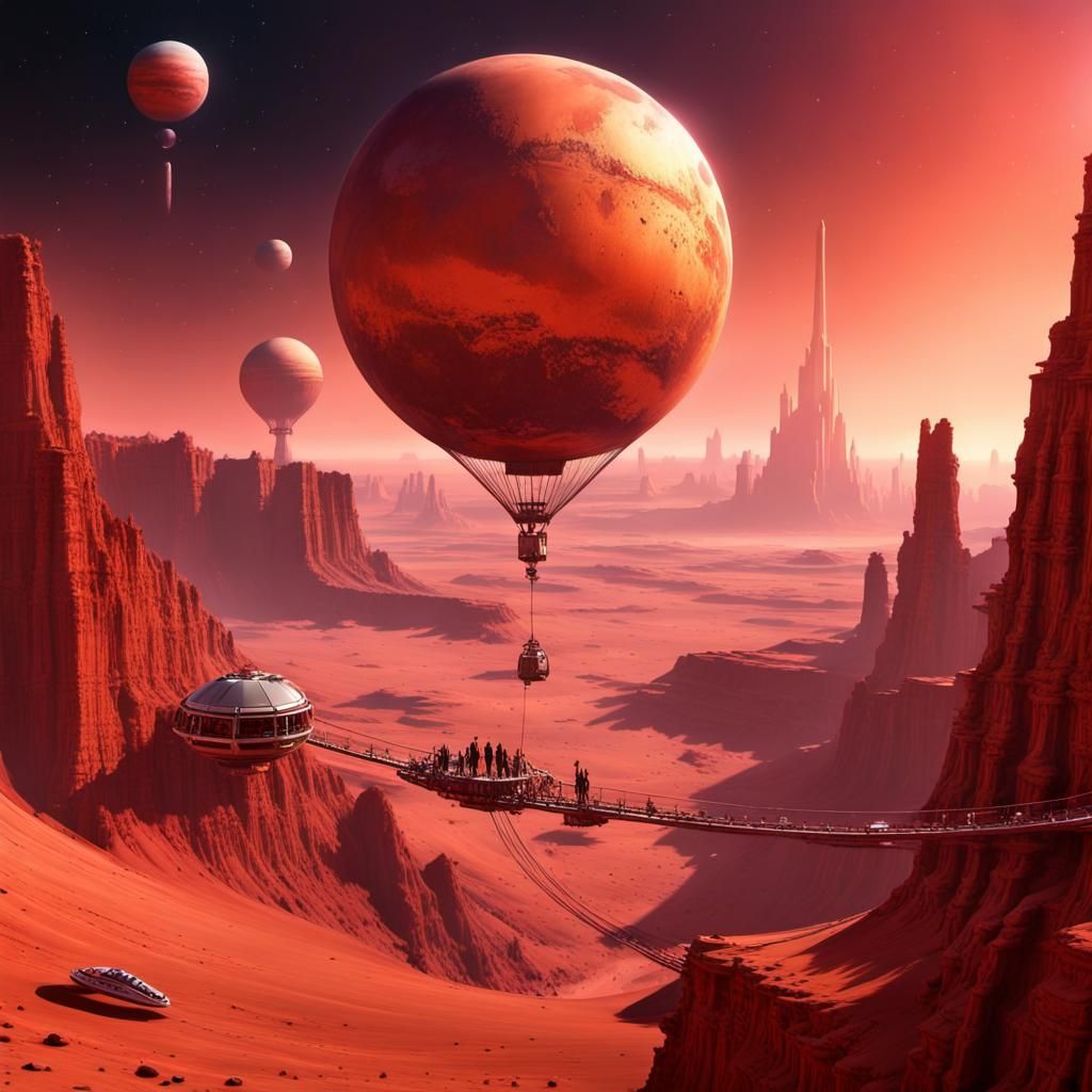 Futuristic Mars Theme Park Under Twilight Sky