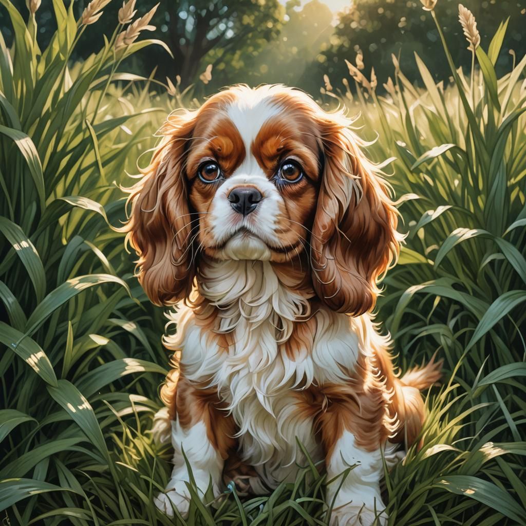 Fluffy Puppy Portrait in Digital Painting Style