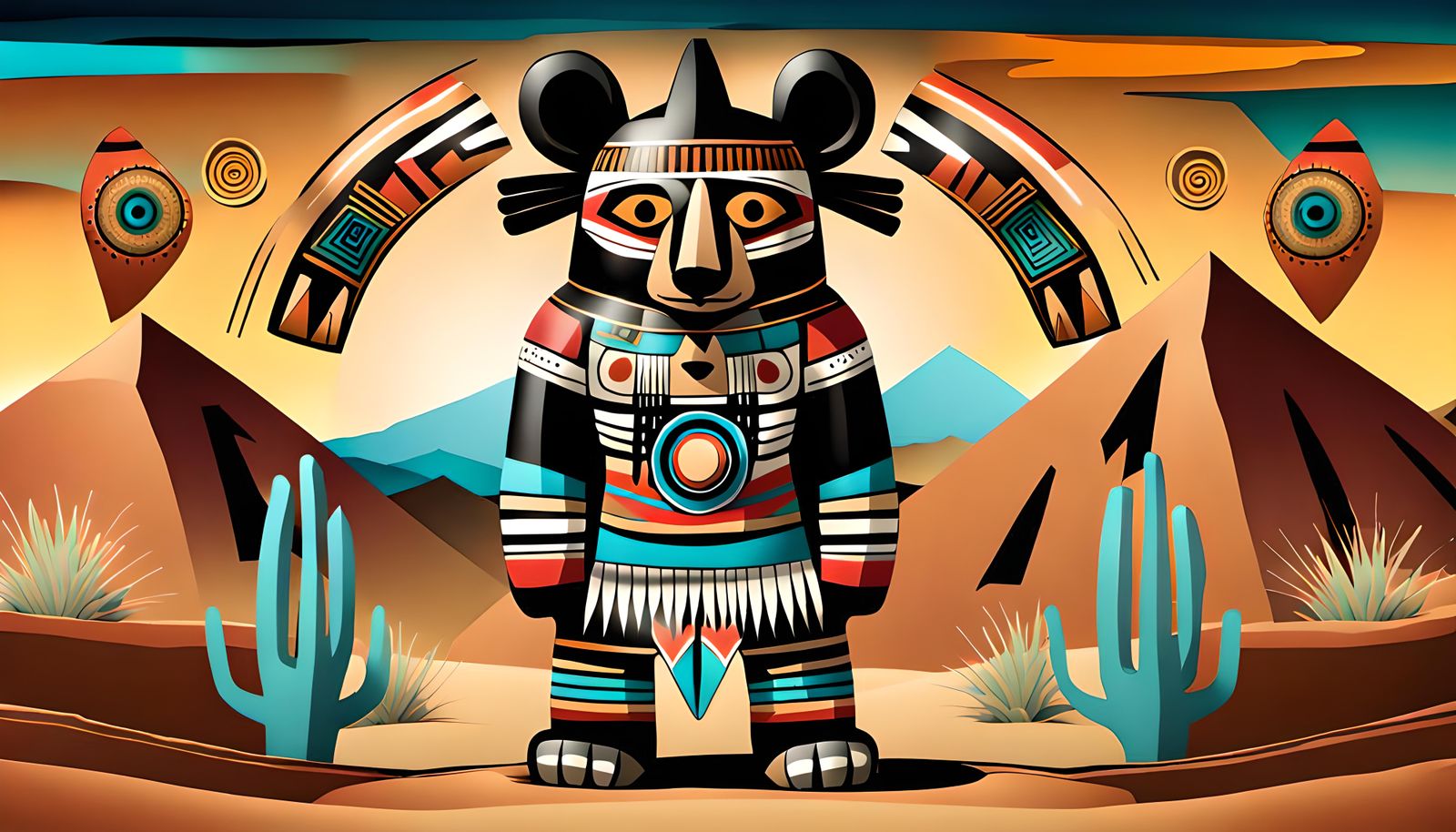 Hopi Bear Katsina Doll in Southwest Desert Colors