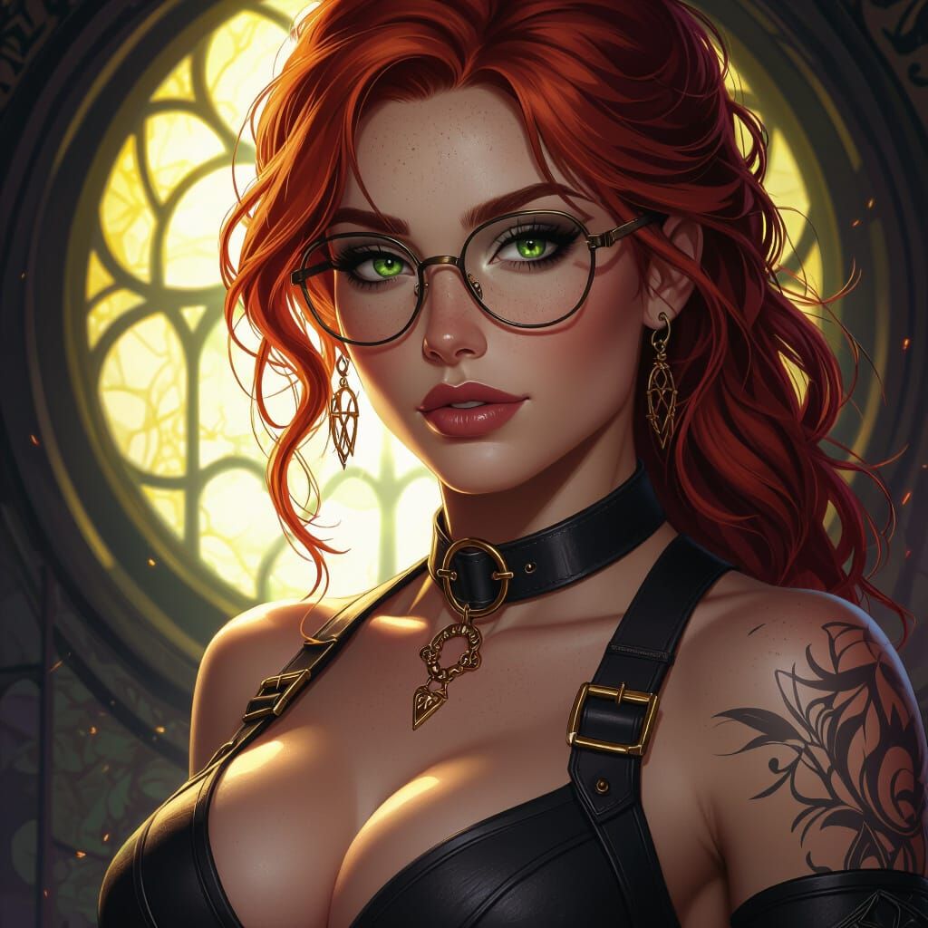 Muscular Redhead Woman in Harness - Dark Fantasy Art