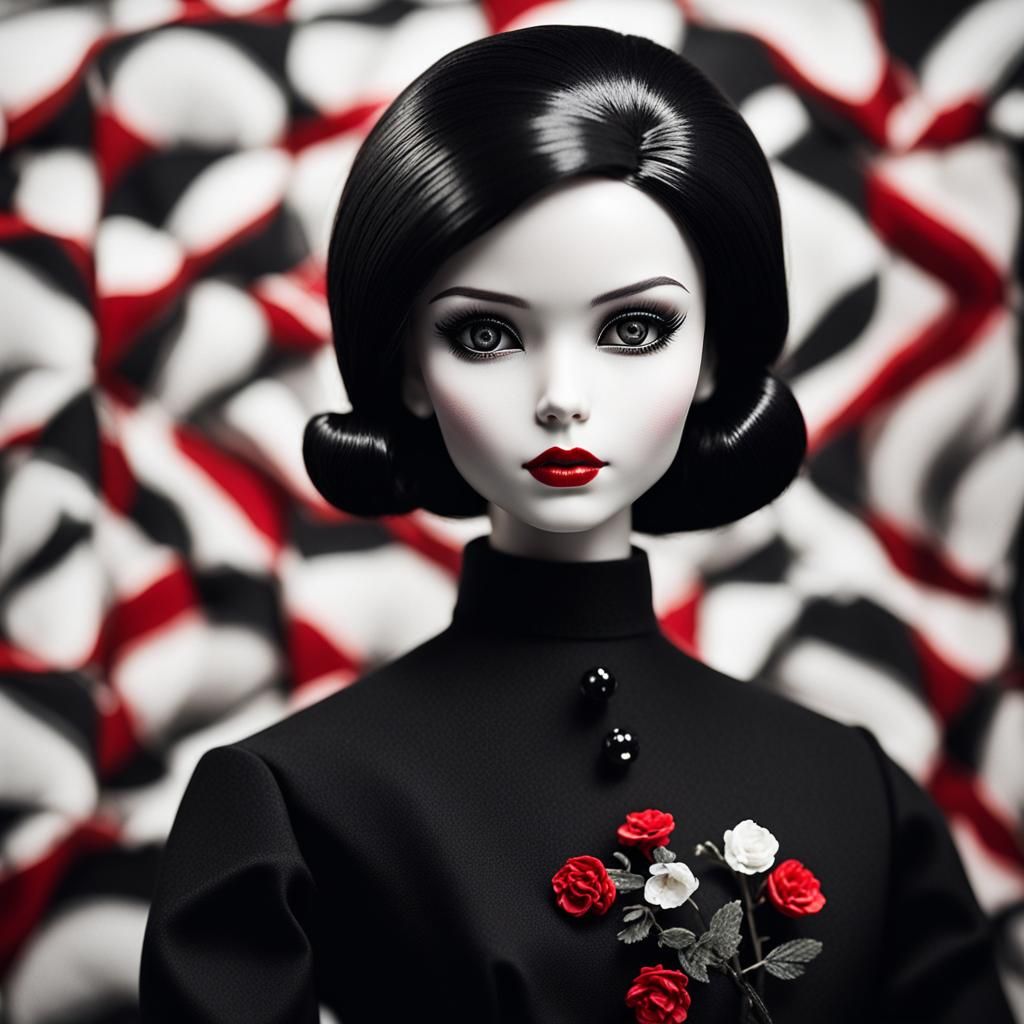 Monochrome Film Noir Doll in Chic Style