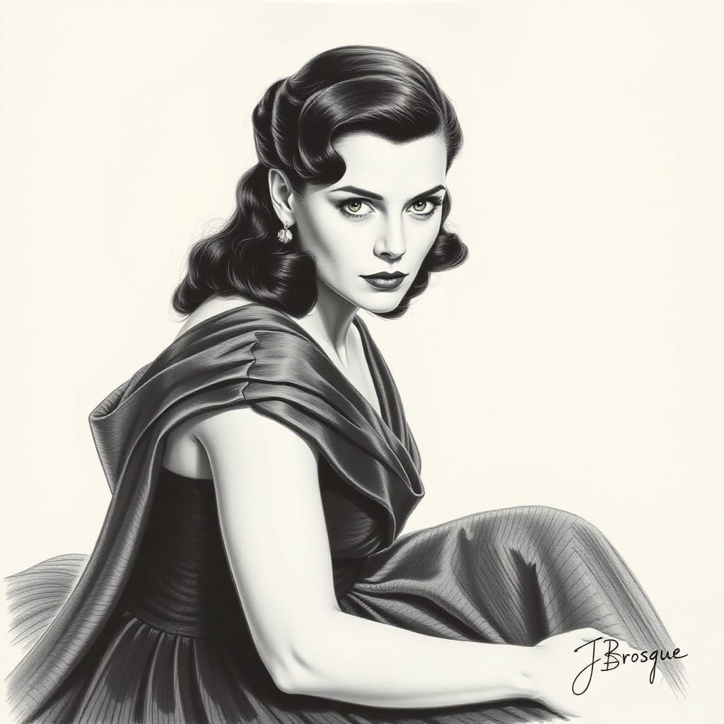Sultry 1940s Portrait of a Strong-Willed Woman in Elegant Ev...