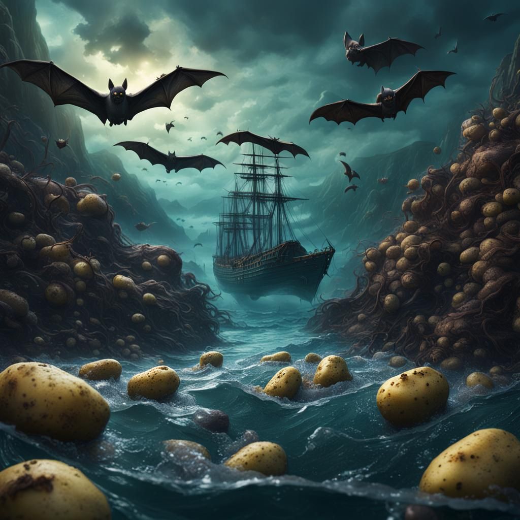 Potatoes Swimming in Alaskan Ocean: Matte Painting
