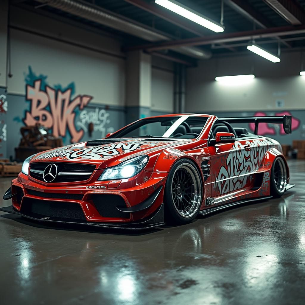Custom Mercedes-Benz Convertible in Urban Garage