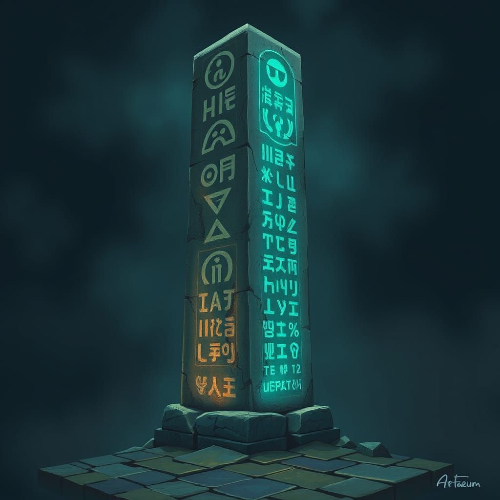 Weathered Ancient Obelisk Illuminated by Glowing Pre-Psijic ...